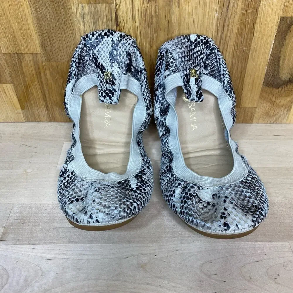 Yosi Samra Leather Snake Print ScLes Foldable Ballet Flat 5